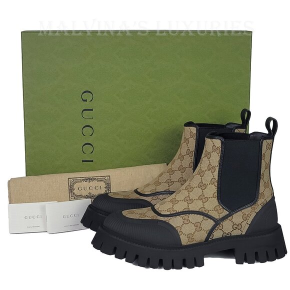 GUCCI BOOTS MENS GG CANVAS CHELSEA COMBAT w LUG SOLE sz 9 / 9.5 US main image 10